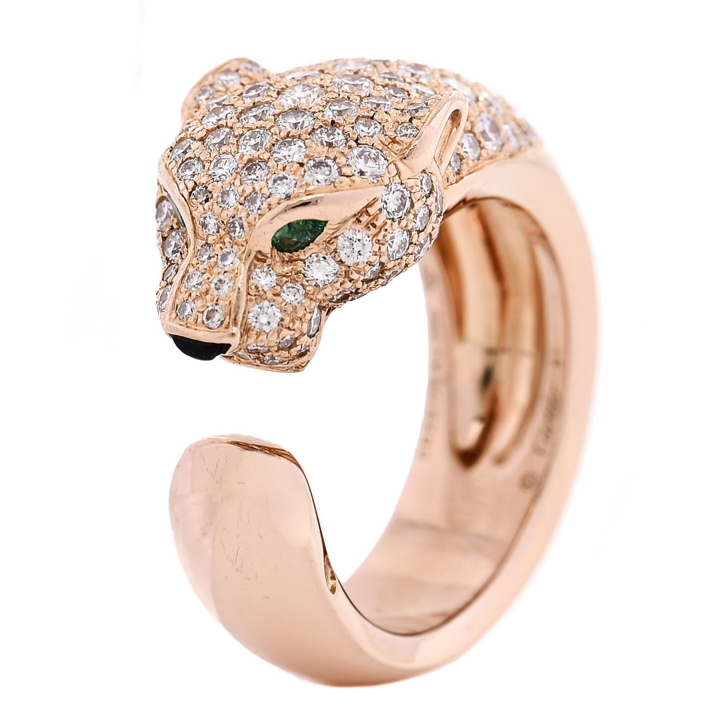 Cartier 18K Pink Gold Diamond Emerald Onyx Panthere De Cartier Ring 51 5.75 1 of 6