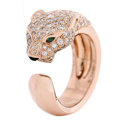 Cartier 18K Pink Gold Diamond Emerald Onyx Panthere De Cartier Ring 51 5.75 1 of 6