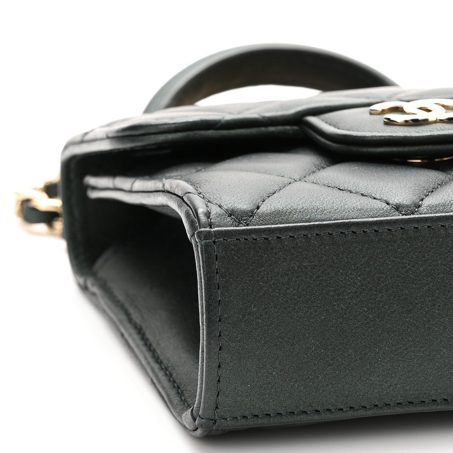 Chanel Iridescent Lambskin Quilted Top Handle Clutch With Chain Dark Green 10 of 13