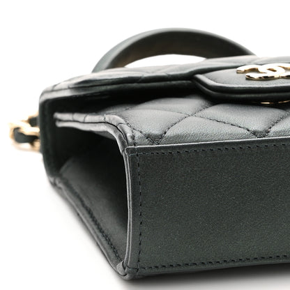 Chanel Iridescent Lambskin Quilted Top Handle Clutch With Chain Dark Green 10 of 13