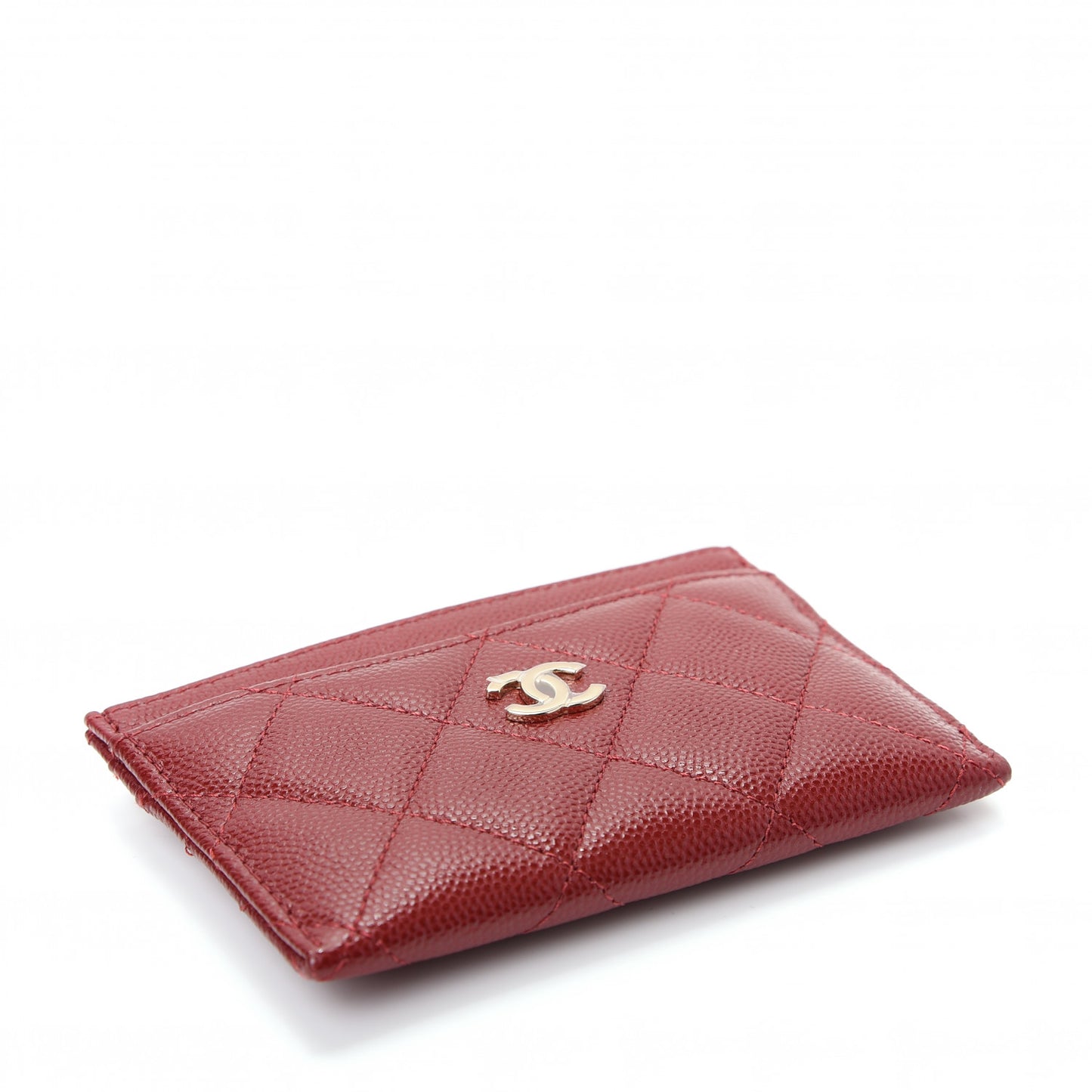 Caviar Quilted Card Holder Dark Red