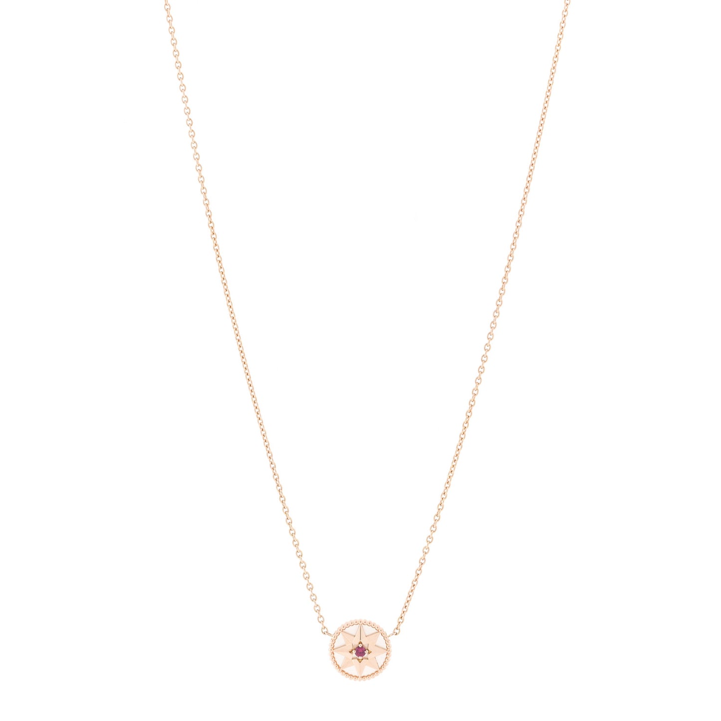 18K Rose Gold Ruby Mother of Pearl Rose Des Vents Necklace