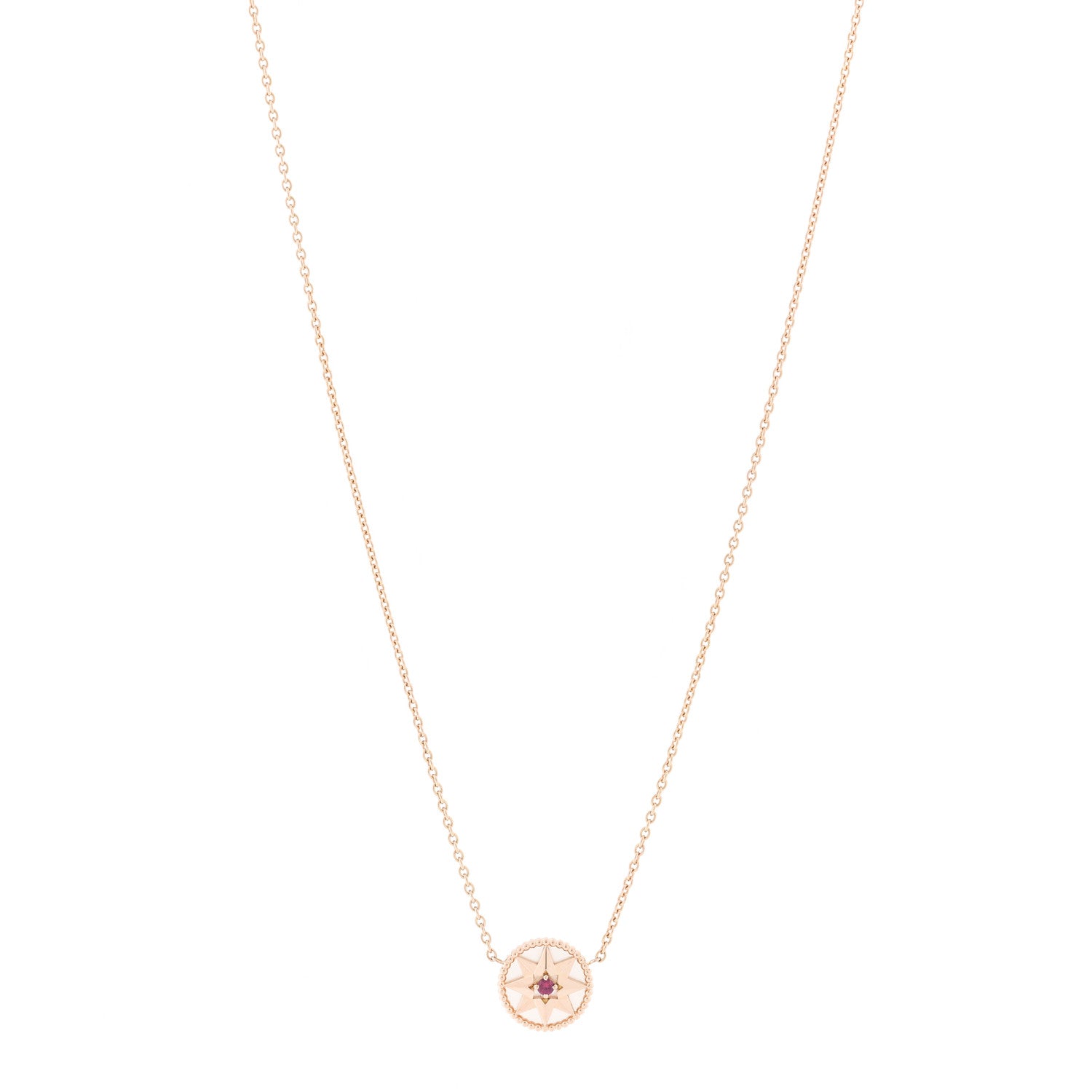 Christian Dior 18K Rose Gold Ruby Mother of Pearl Rose Des Vents Necklace 1 of 7