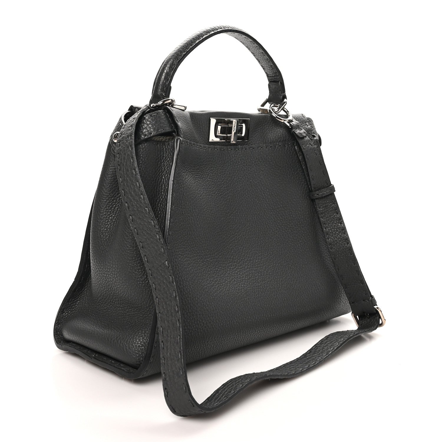 Fendi Cuoio Romano Selleria Bi-Color Medium Peekaboo Iconic Satchel Asfalto Latte 3 of 9