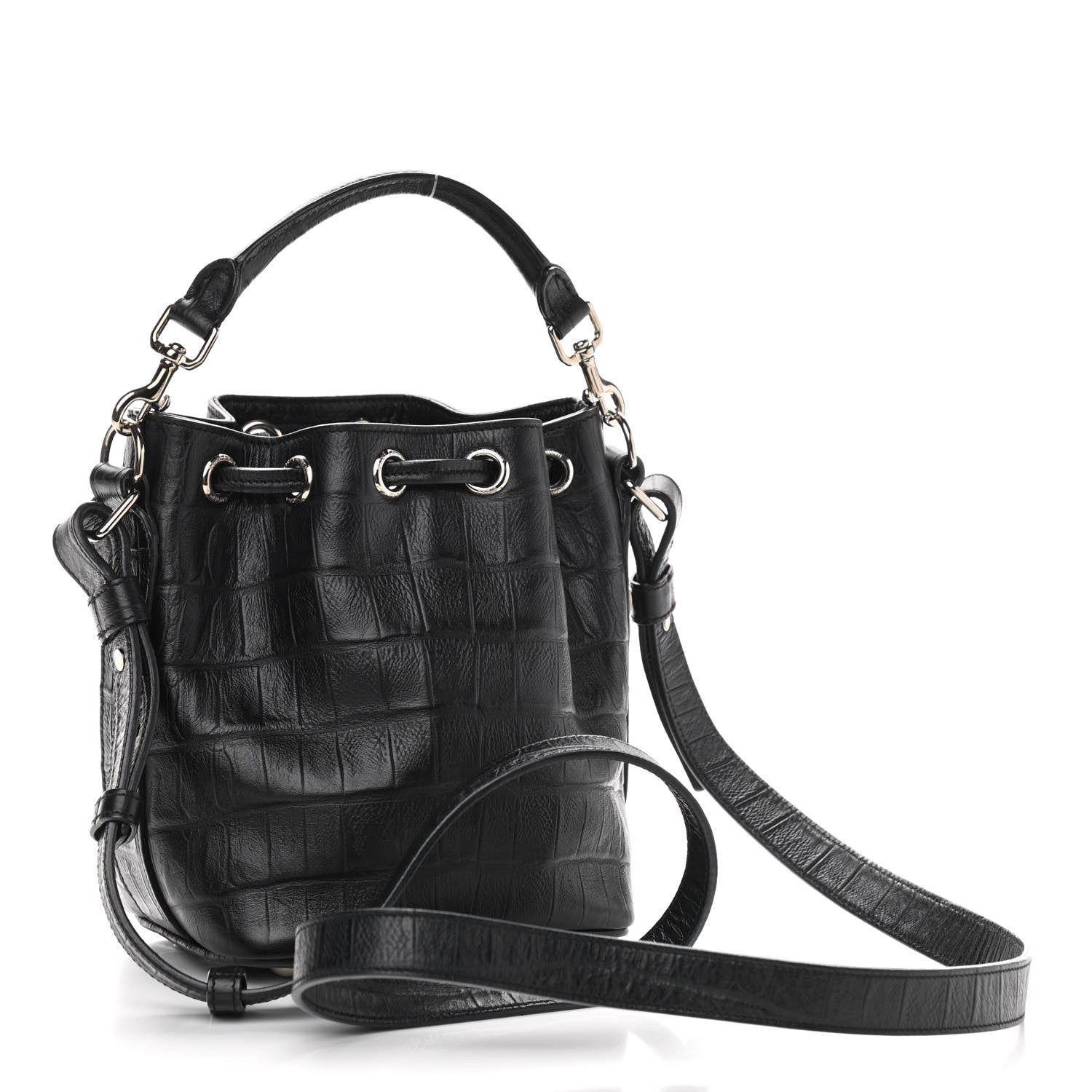 Saint Laurent Calfskin Crocodile Embossed Small Emmanuelle Bucket Bag Black 3 of 8