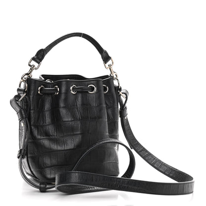 Saint Laurent Calfskin Crocodile Embossed Small Emmanuelle Bucket Bag Black 3 of 8