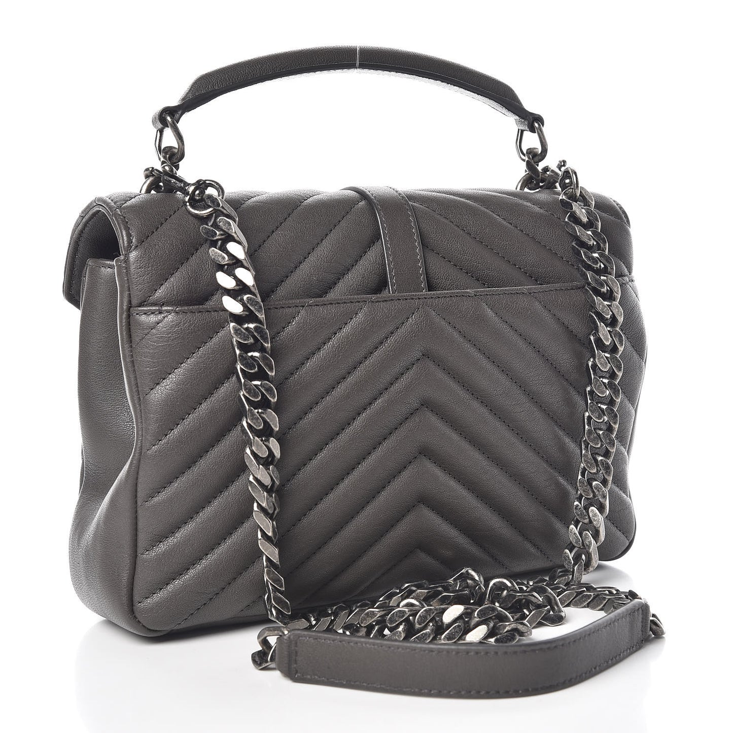 Sheepskin Matelasse Chevron Monogram Medium College Bag Asphalt