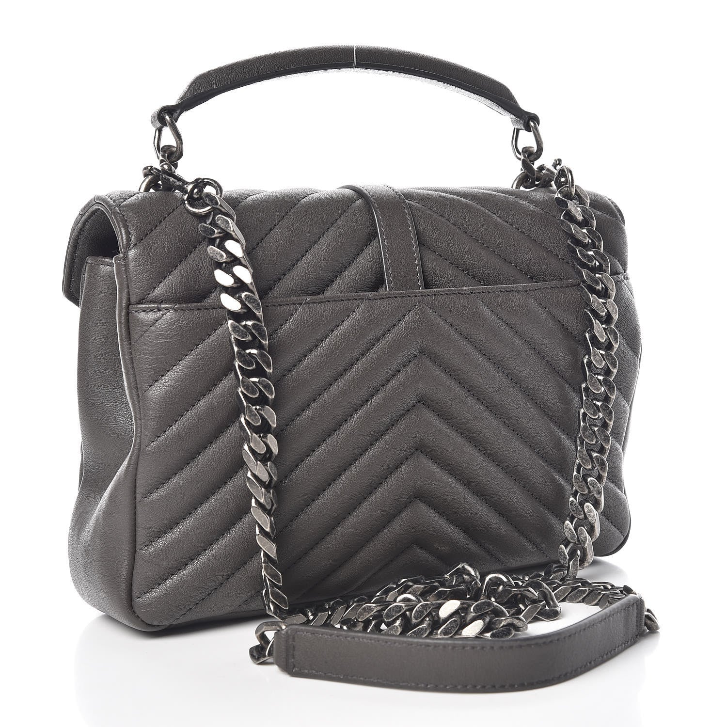 Saint Laurent Sheepskin Matelasse Chevron Monogram Medium College Bag Asphalt 3 of 10