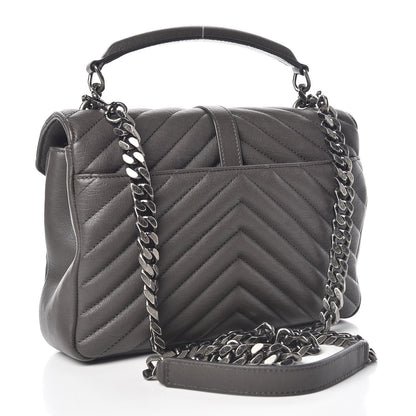Saint Laurent Sheepskin Matelasse Chevron Monogram Medium College Bag Asphalt 3 of 10