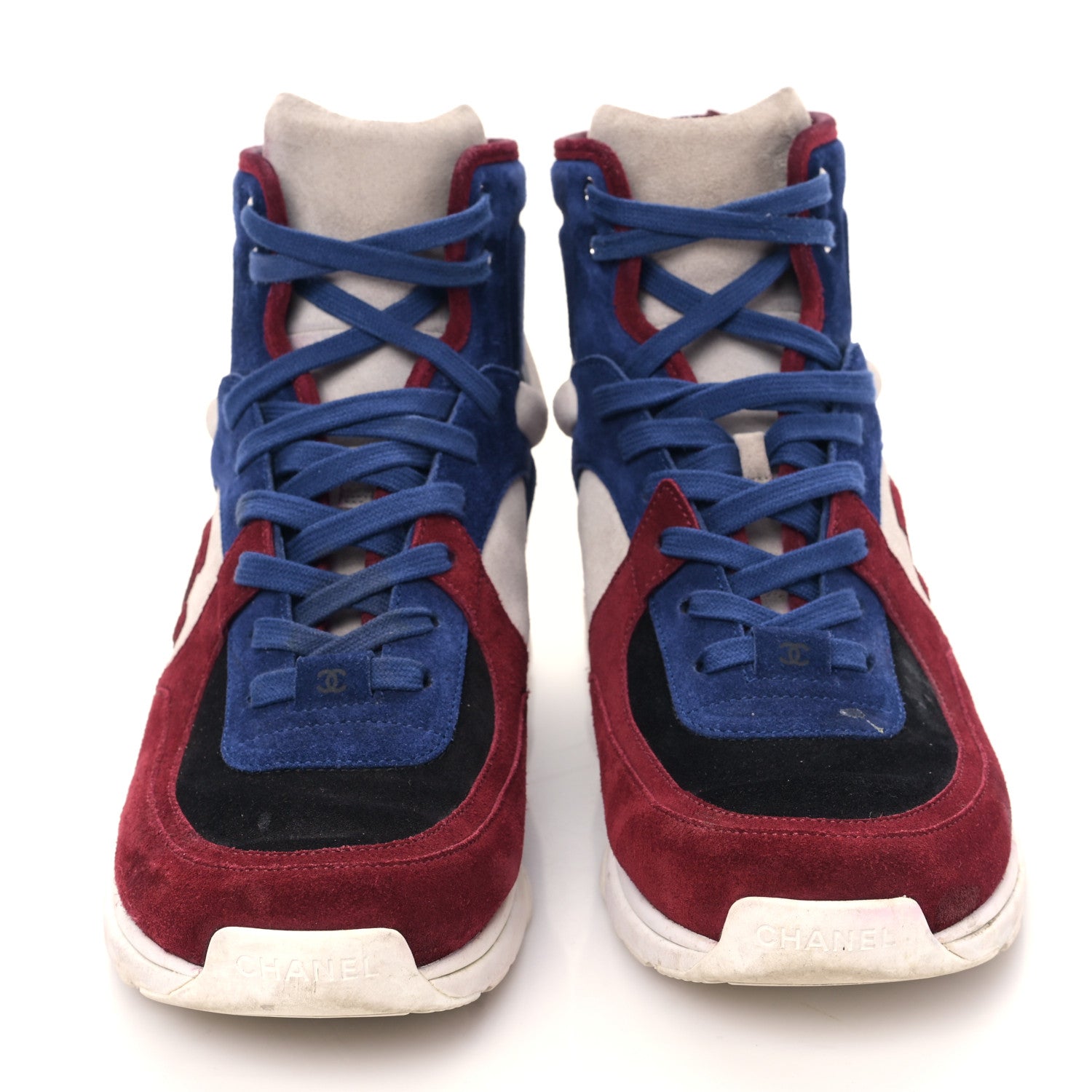 Chanel Calfskin Suede Mens Sneakers 43 Blue Red Beige 2 of 8