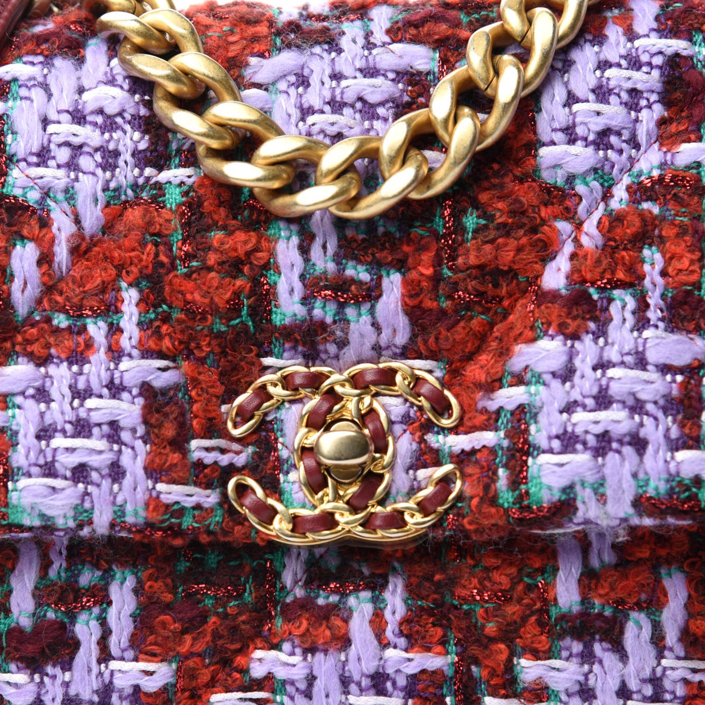 Tweed Quilted Medium Chanel 19 Flap Red Purple Green