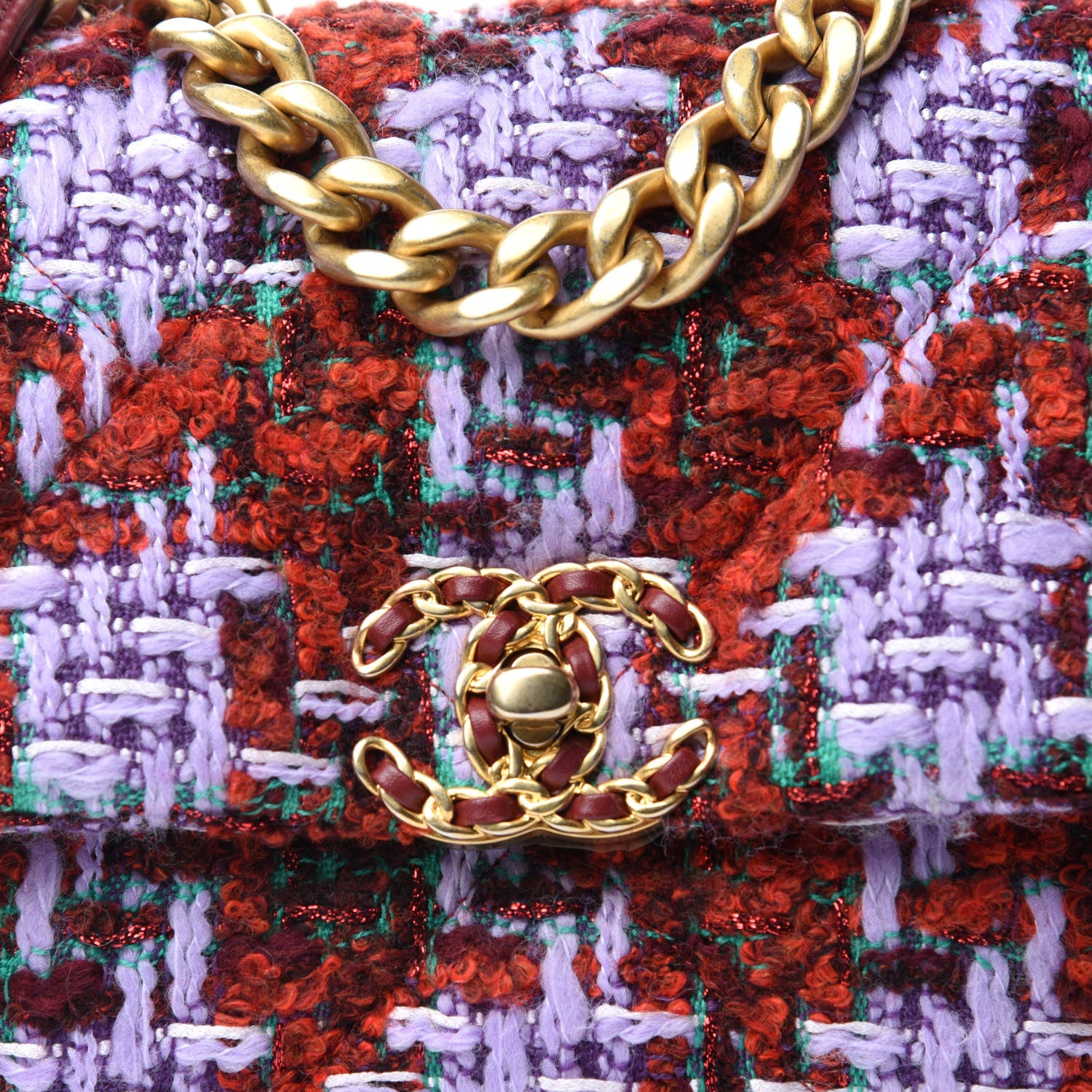 Chanel Tweed Quilted Medium Chanel 19 Flap Red Purple Green 10 of 11