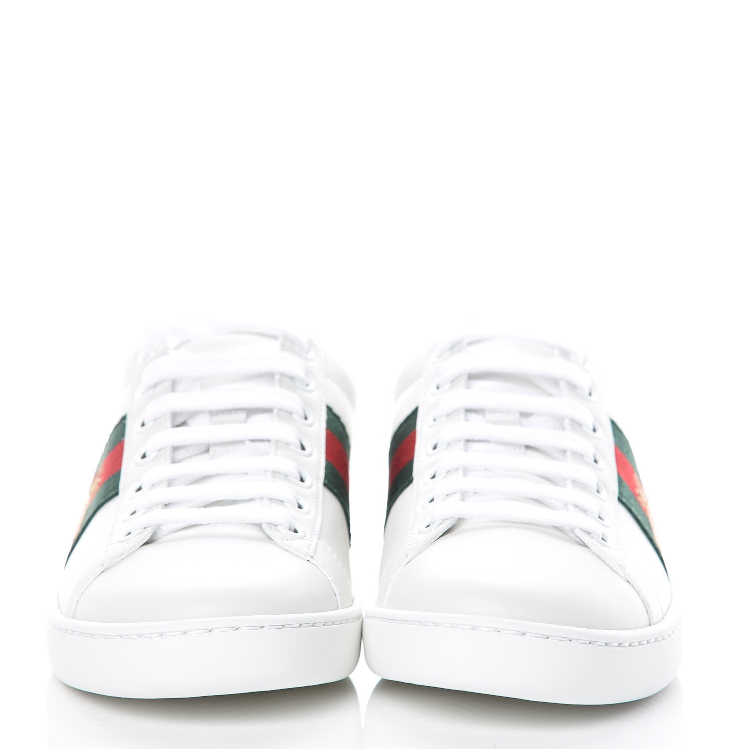 Gucci Calfskin Ayers Bee Embroidered Womens Ace Sneakers 35 White Green 2 of 9