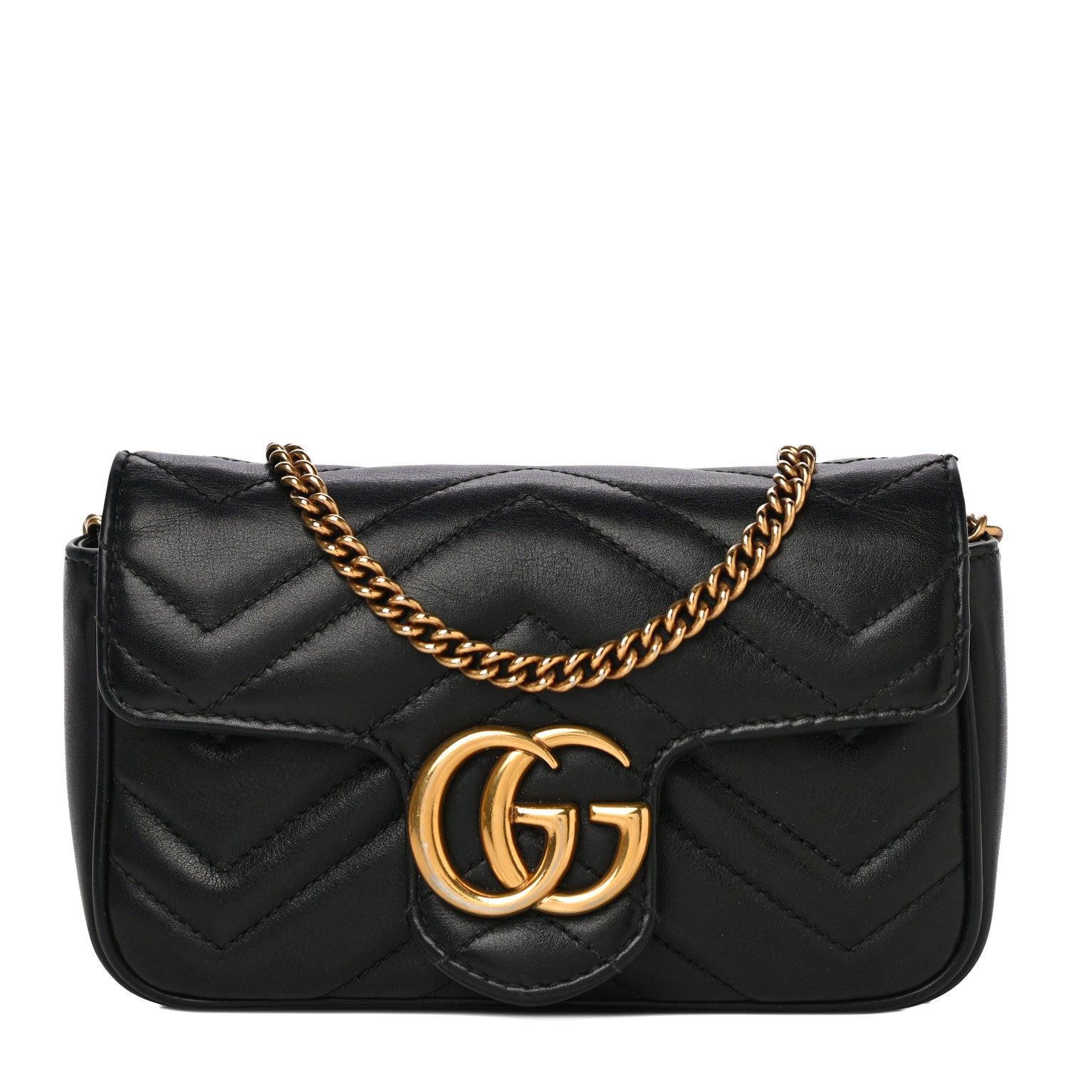 Gucci Calfskin Matelasse Super Mini GG Marmont Shoulder Bag Black 1 of 19