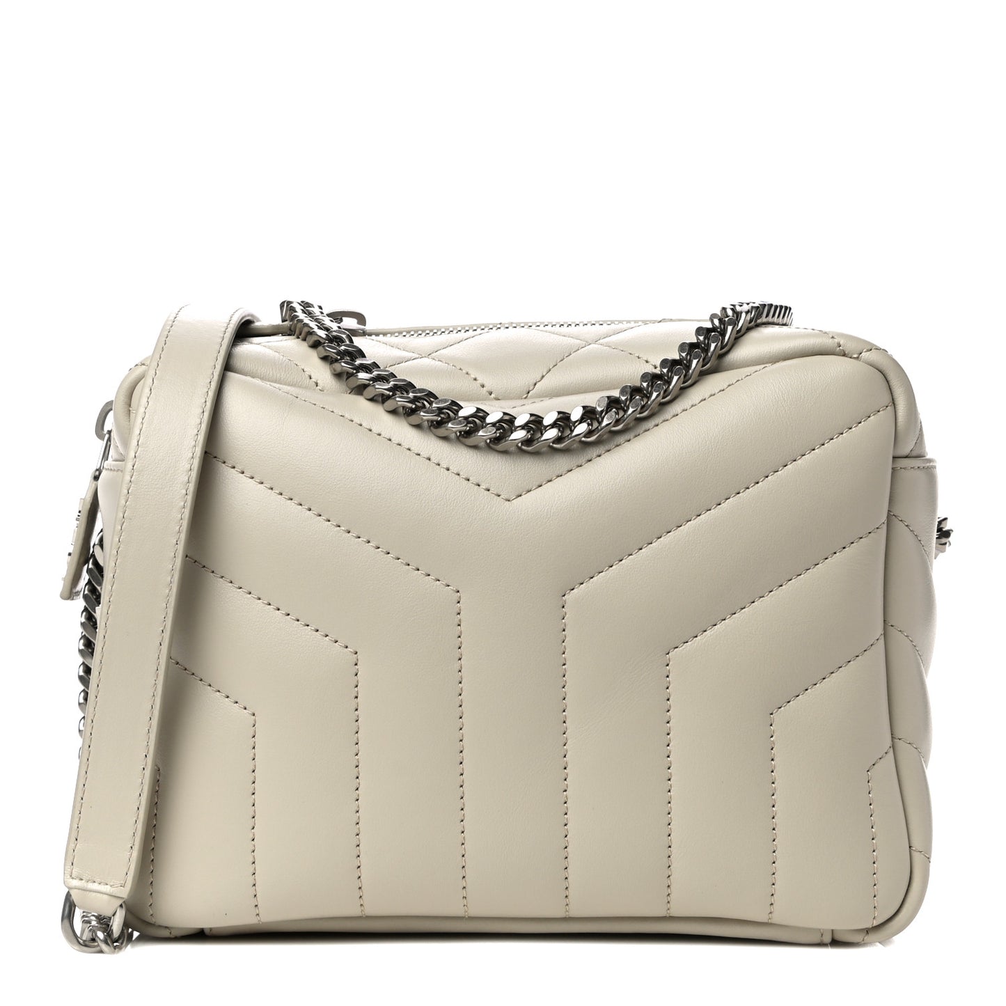 Calfskin Y Quilted Monogram Small Loulou Bowling Bag Ivory