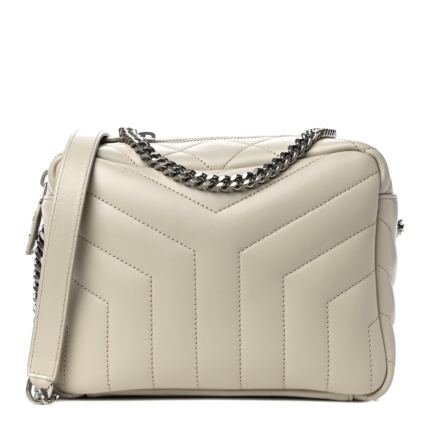 Saint Laurent Calfskin Y Quilted Monogram Small Loulou Bowling Bag Ivory 1 of 9