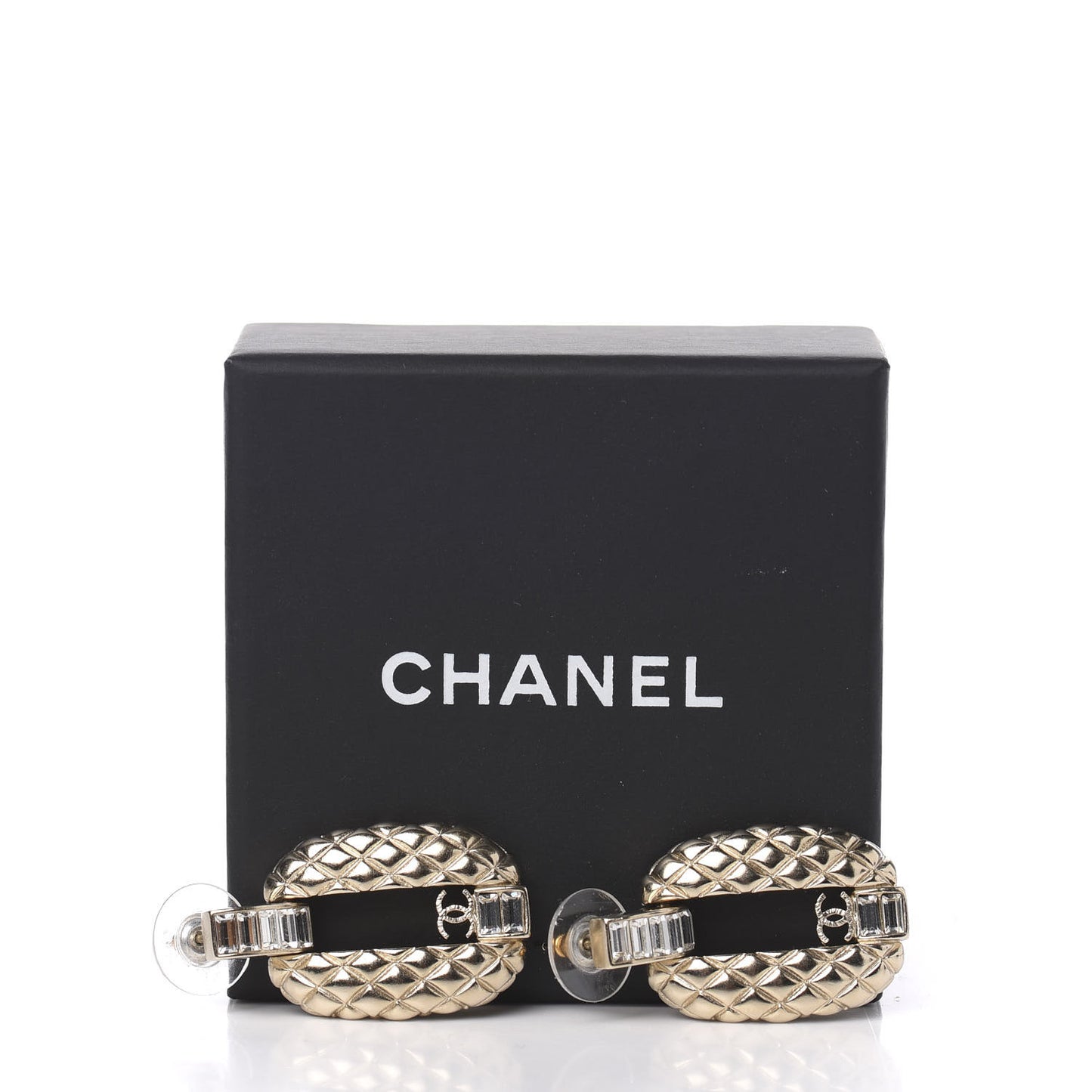 Baguette Crystal Quilted CC Dangle Earrings Gold