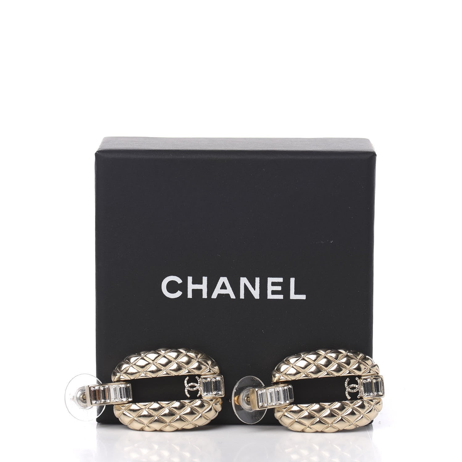 Chanel Baguette Crystal Quilted CC Dangle Earrings Gold 5 of 5