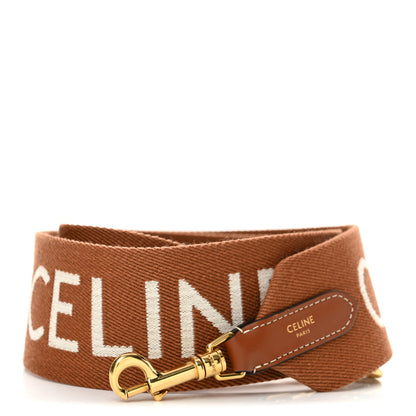 Celine Jacquard Wool Logo Long Strap Tan White 1 of 6