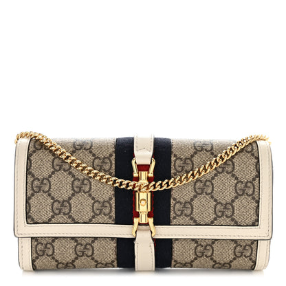 Gucci GG Supreme Monogram Textured Calfskin Web Jackie 1961 Chain Wallet Beige Ebony Mystic White 1 of 11
