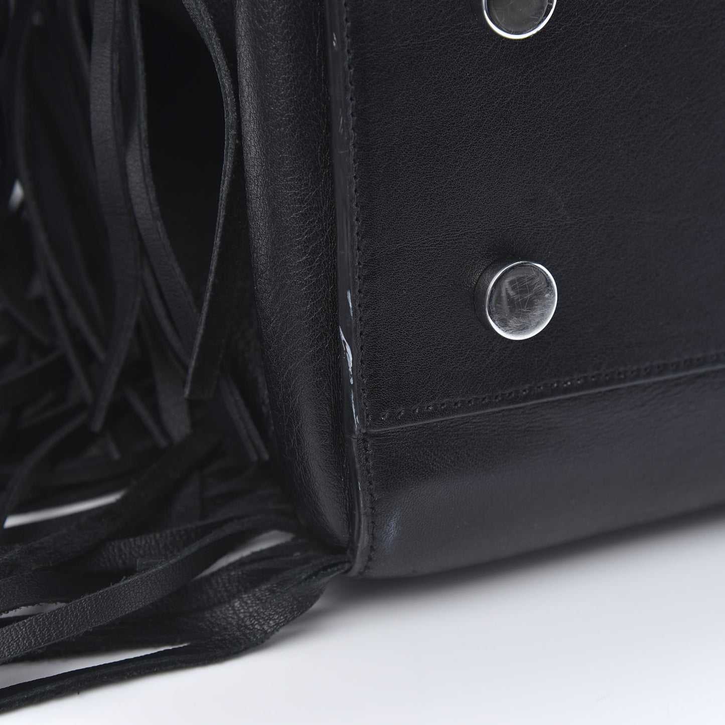 Grained Calfskin Medium Fringe Cabas Rive Gauche Black