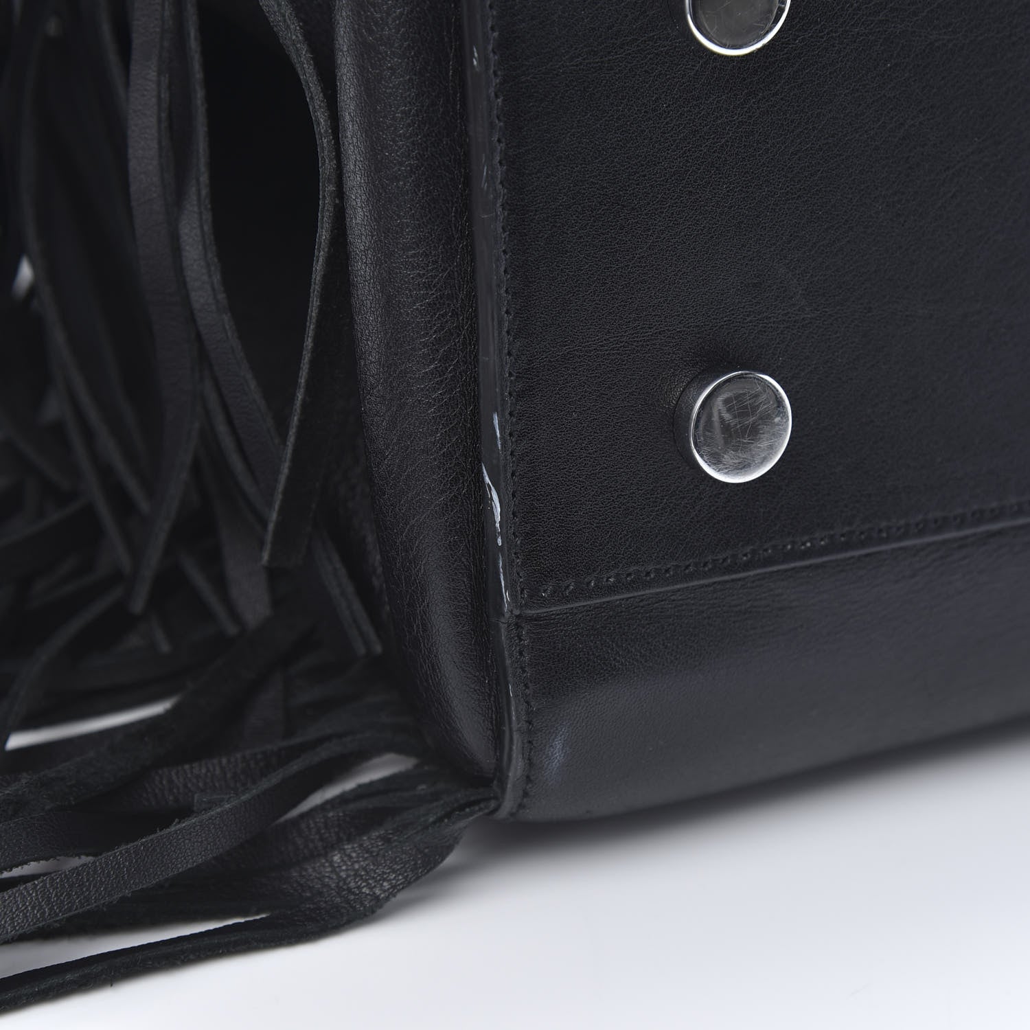 Saint Laurent Grained Calfskin Medium Fringe Cabas Rive Gauche Black 13 of 19