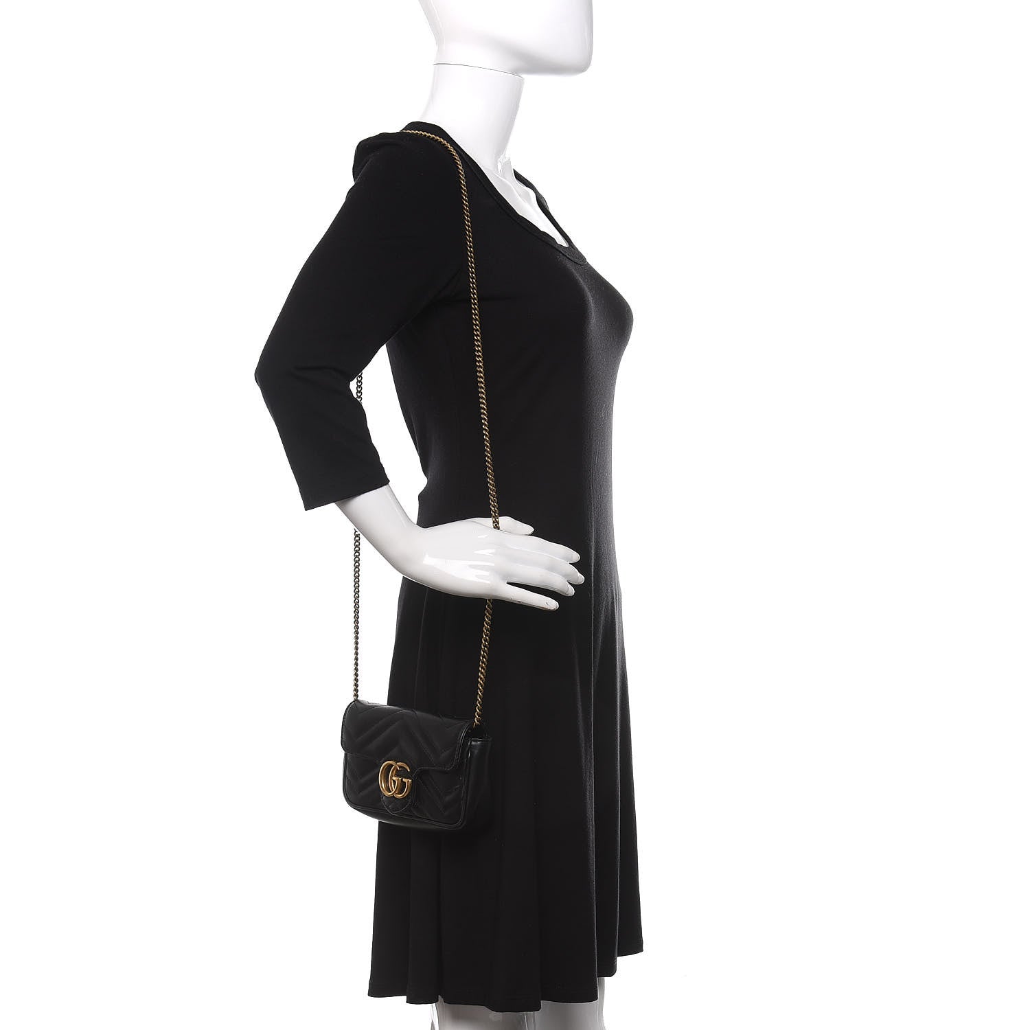 Gucci Calfskin Matelasse Super Mini GG Marmont Shoulder Bag Black 2 of 12