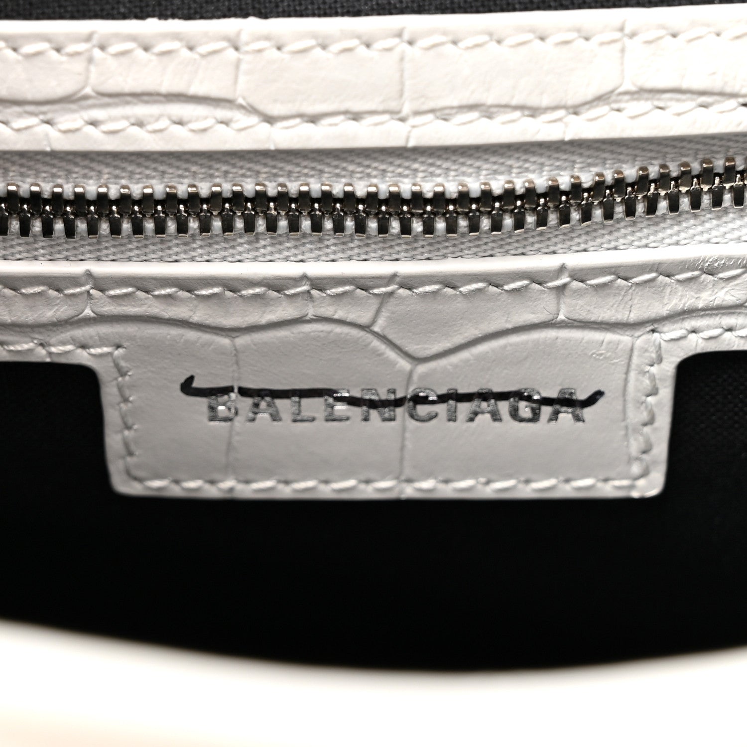 Balenciaga Extra Supple Calfskin Crocodile Embossed Large Le Cagole Shoulder Bag White 6 of 13