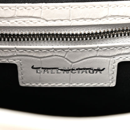 Balenciaga Extra Supple Calfskin Crocodile Embossed Large Le Cagole Shoulder Bag White 6 of 13