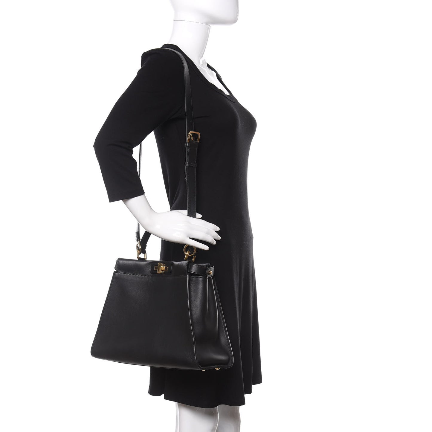Vitello Seta Shiny Nappa Medium Peekaboo Iconic Satchel Black