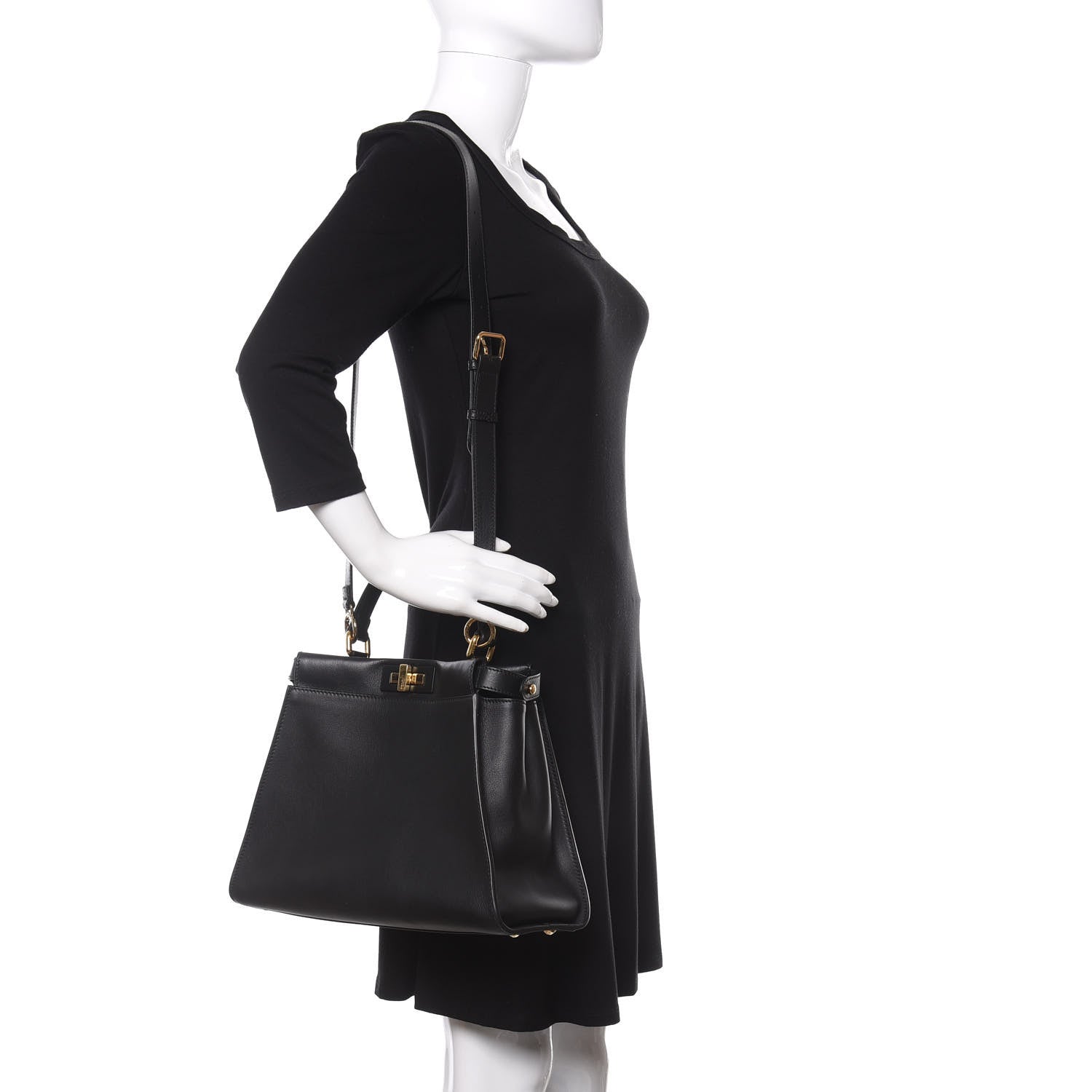 Fendi Vitello Seta Shiny Nappa Medium Peekaboo Iconic Satchel Black 2 of 12