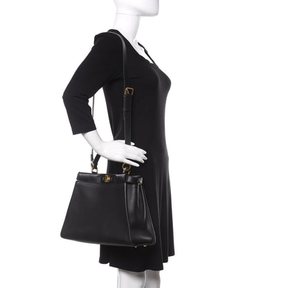 Fendi Vitello Seta Shiny Nappa Medium Peekaboo Iconic Satchel Black 2 of 12