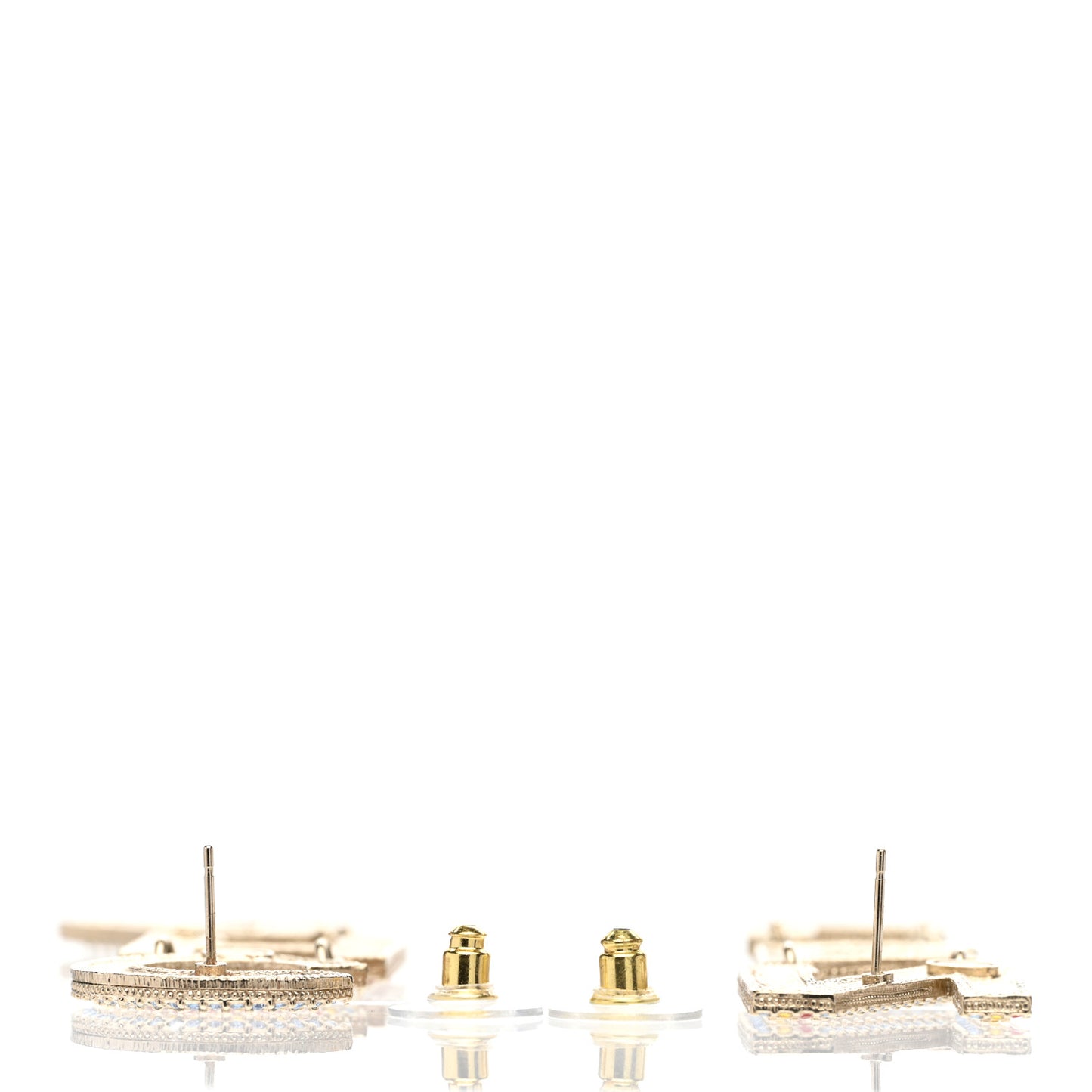 Metal Crystal Rainbow Cha-Nel Logo Drop Earrings Multicolor Gold