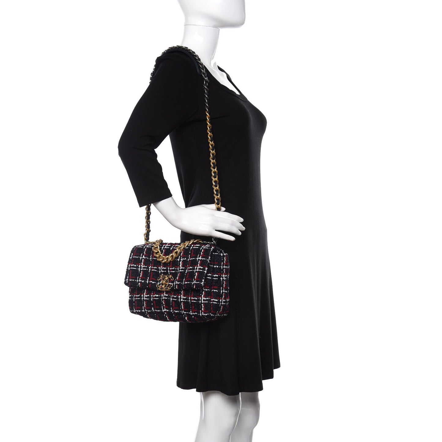 Tweed Quilted Medium Chanel 19 Flap Navy Blue White Red