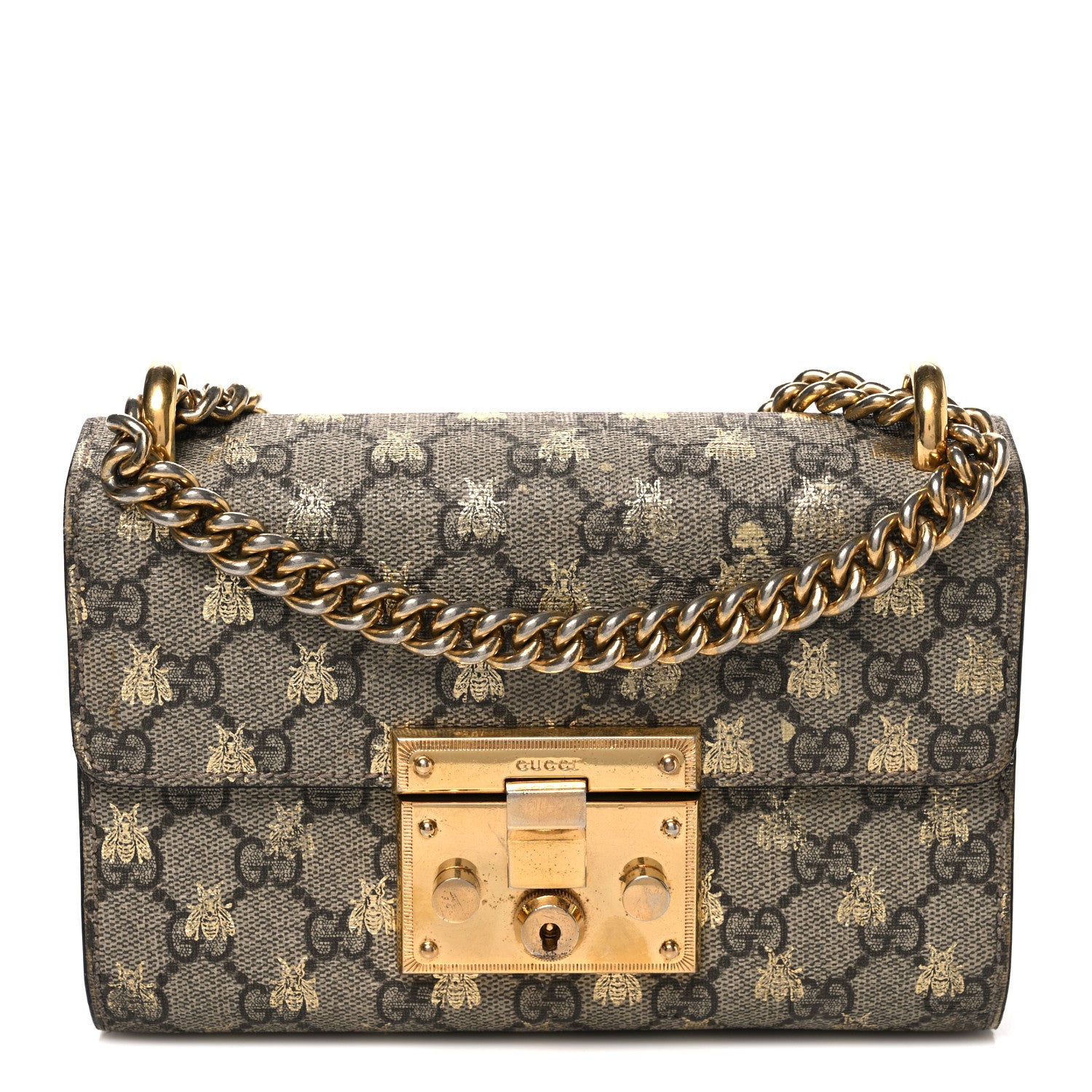 Gucci GG Supreme Monogram Bees Small Padlock Shoulder Bag Black 1 of 11