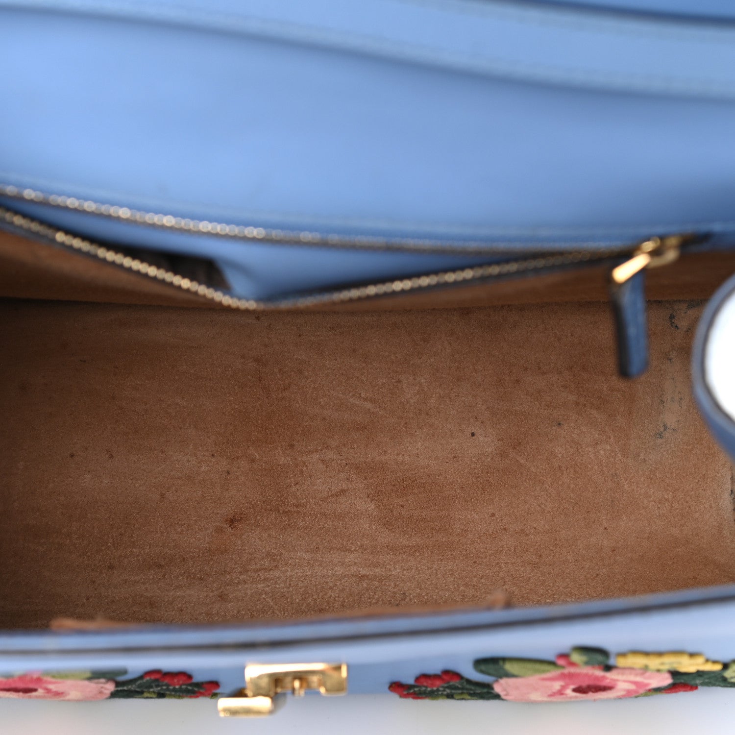 Gucci Calfskin Embroidered Medium Sylvie Top Handle Bag Clear Sky Blue 5 of 19