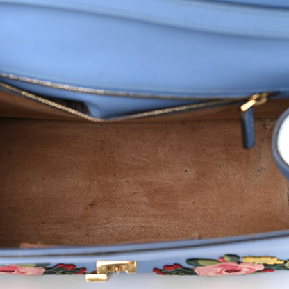 Gucci Calfskin Embroidered Medium Sylvie Top Handle Bag Clear Sky Blue 5 of 19