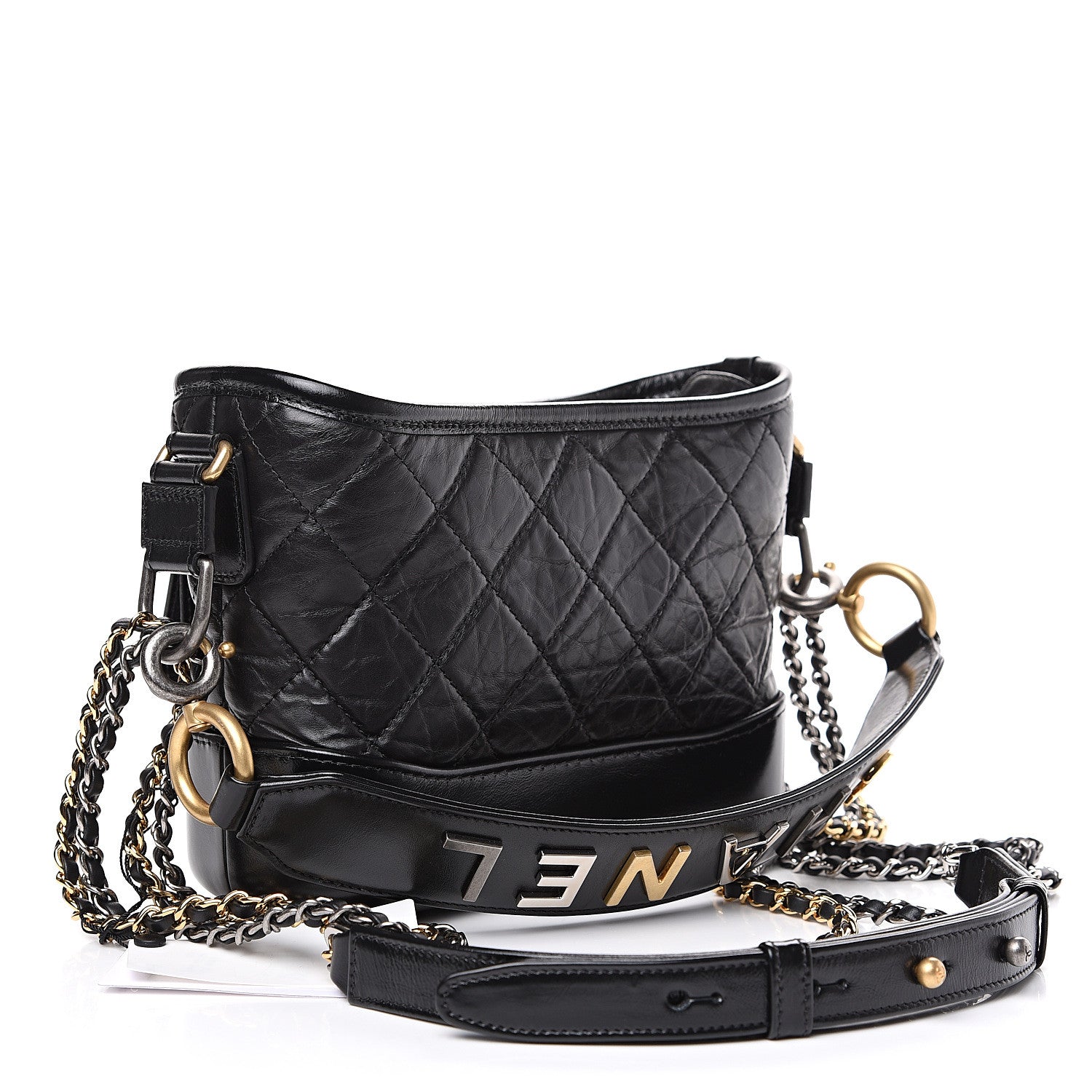 Chanel Aged Calfskin Quilted Small Gabrielle Logo Hobo Black 2 of 10