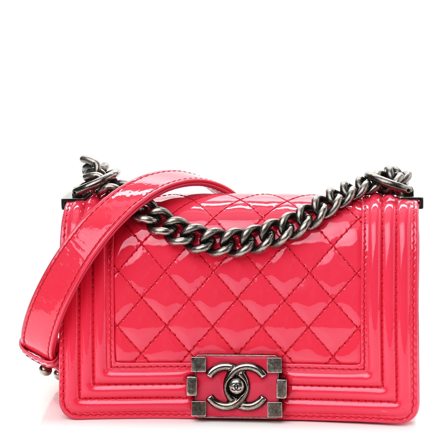 Chanel Patent Calfskin Quilted Small Boy Flap Pink 1 of 10