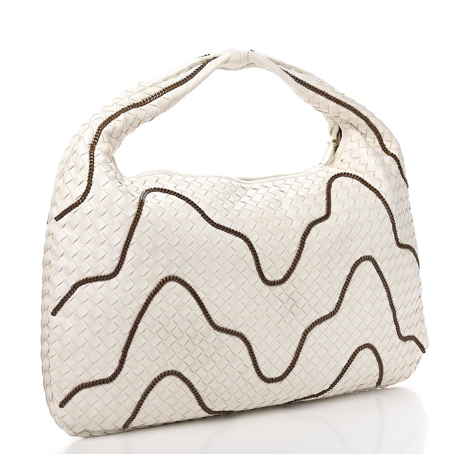 Nappa Intrecciato Medium Veneta Chain Hobo White