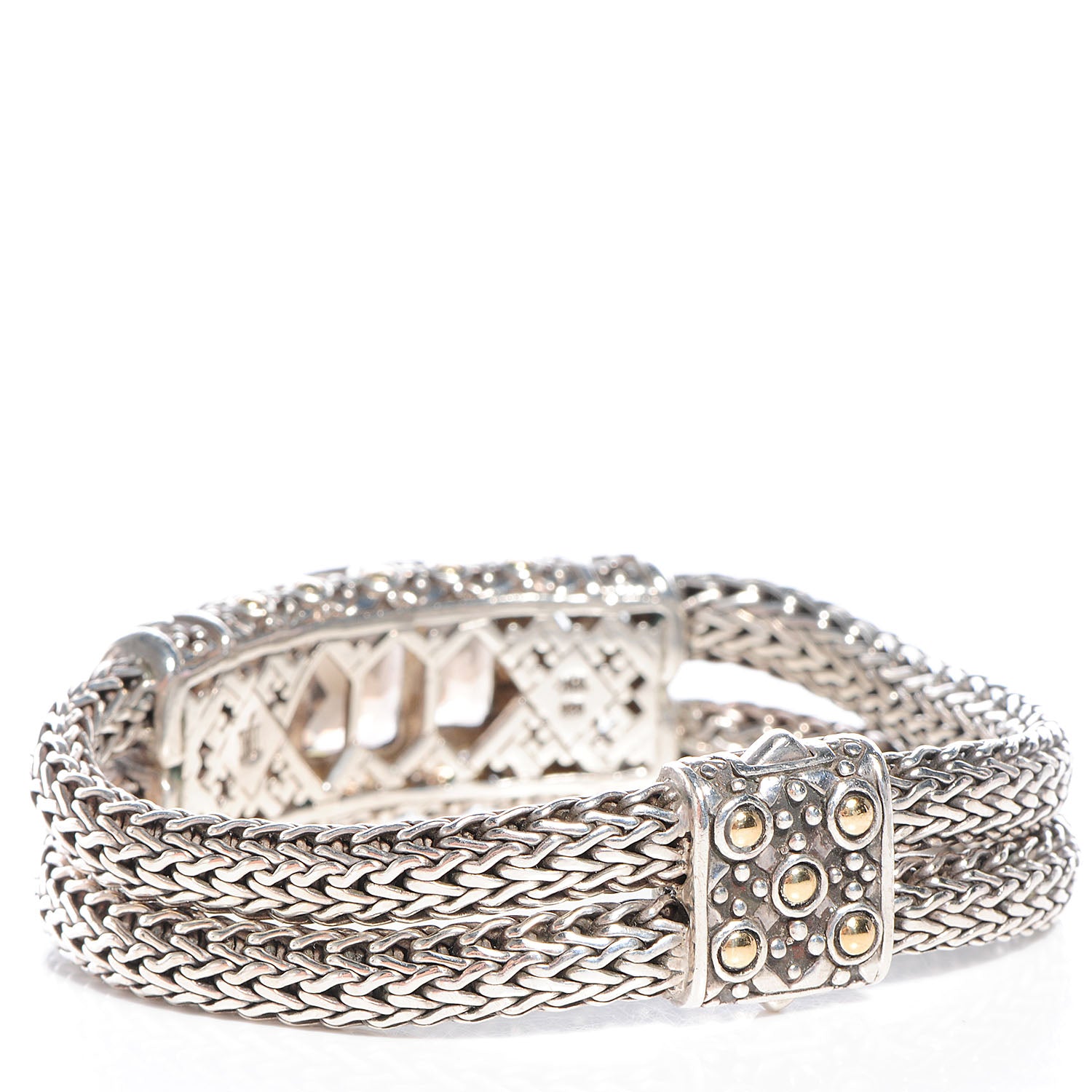 John Hardy Sterling Silver 18K Gold Smoky Quartz Diamond Batu Sari Large Station Bracelet 5 of 7