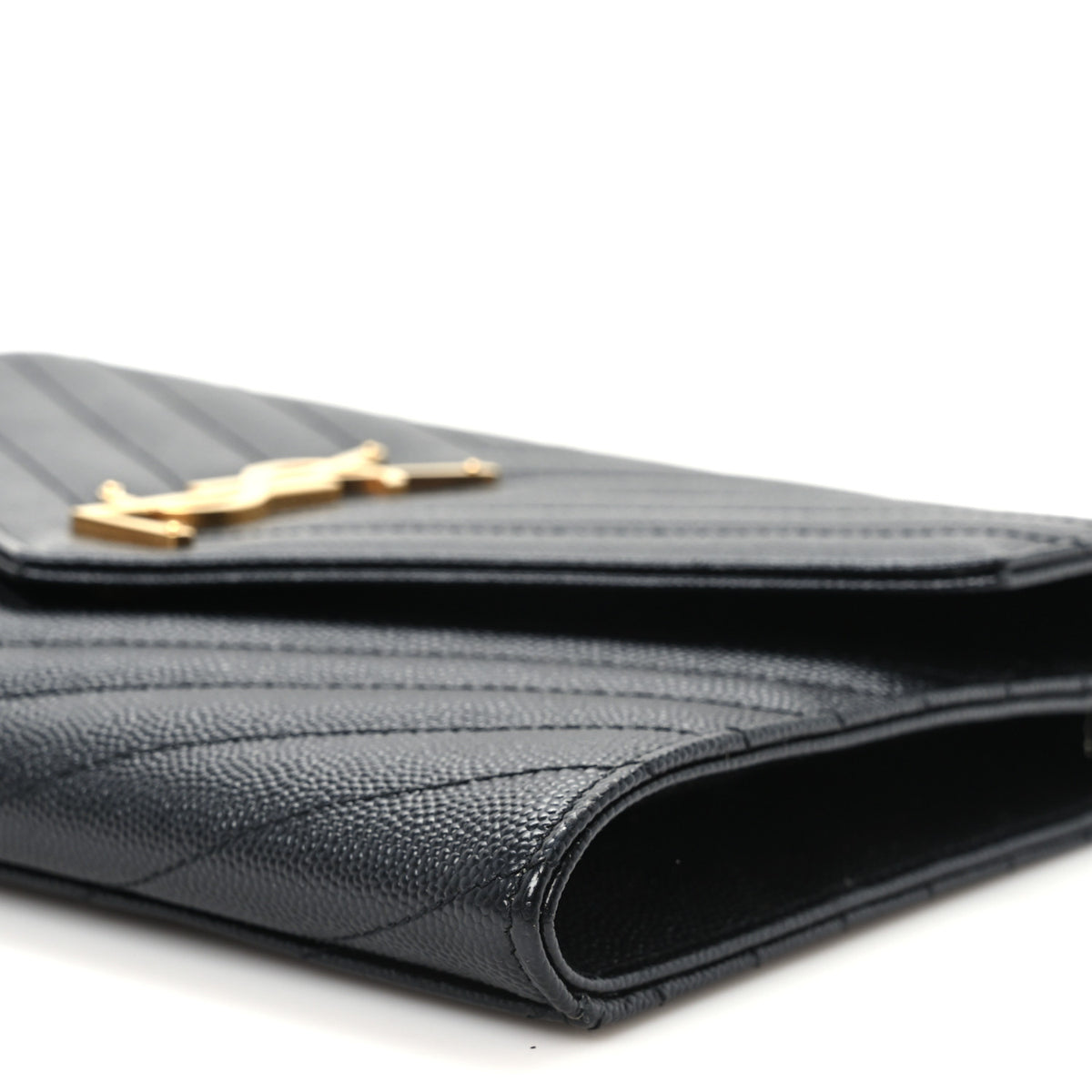 Grain De Poudre Matelasse Chevron Monogram Envelope Clutch Black