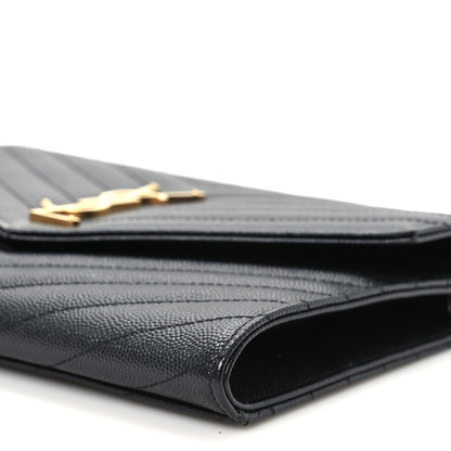 Saint Laurent Grain De Poudre Matelasse Chevron Monogram Envelope Clutch Black 10 of 10