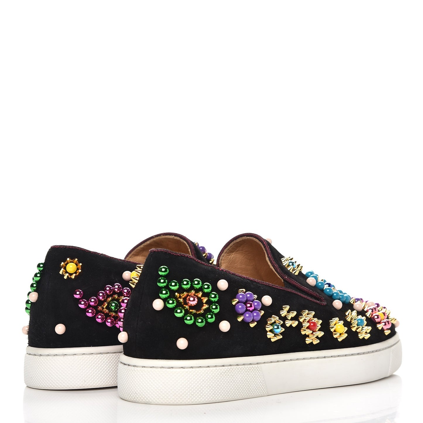 Velvet Beaded Candy Boat Flats 35 Black