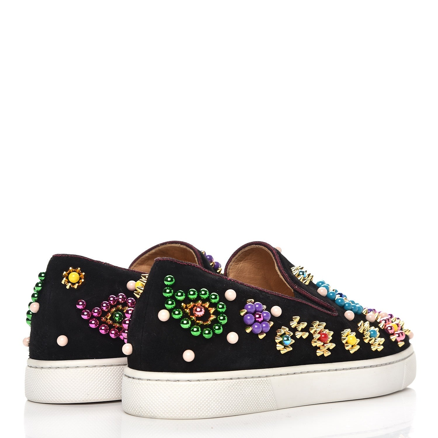 Christian Louboutin Velvet Beaded Candy Boat Flats 35 Black 4 of 11