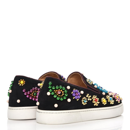 Christian Louboutin Velvet Beaded Candy Boat Flats 35 Black 4 of 11