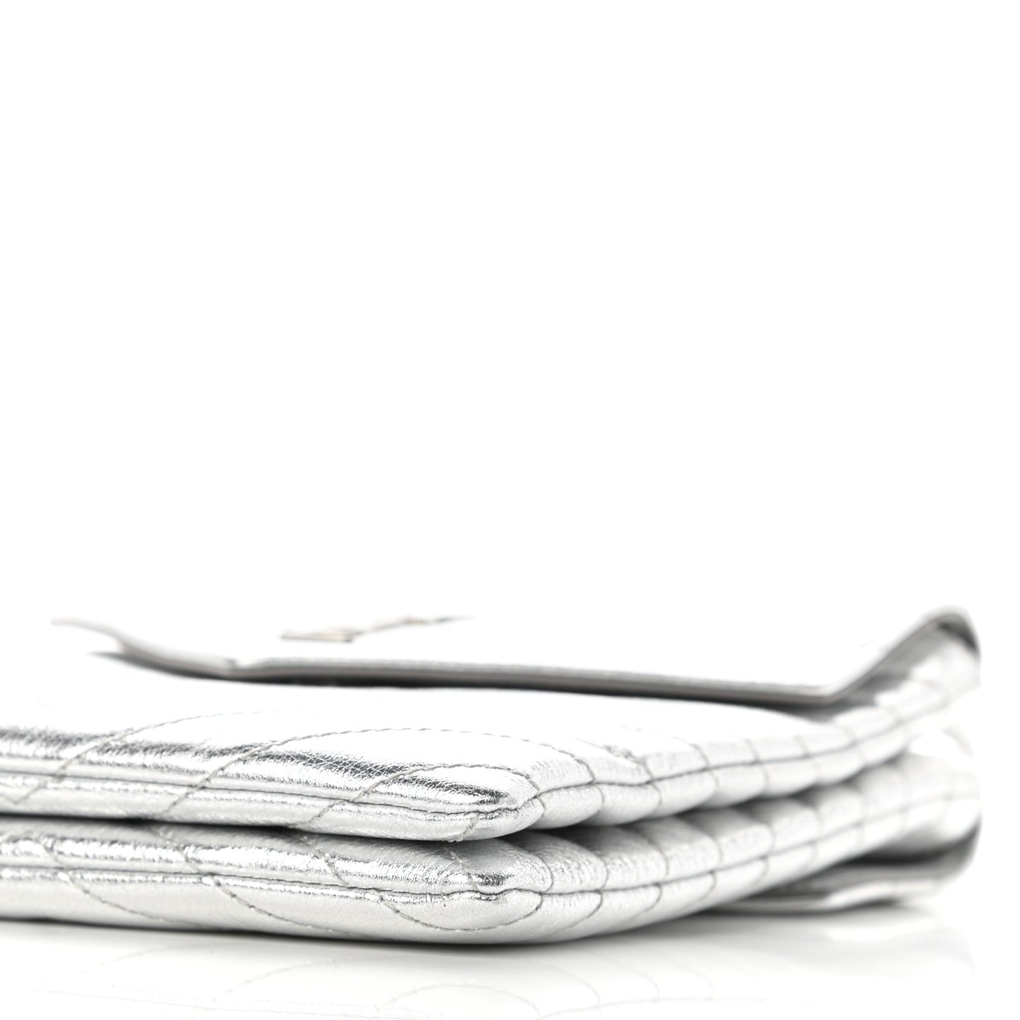 Metallic Lambskin Quilted Double Flap Bag Silver