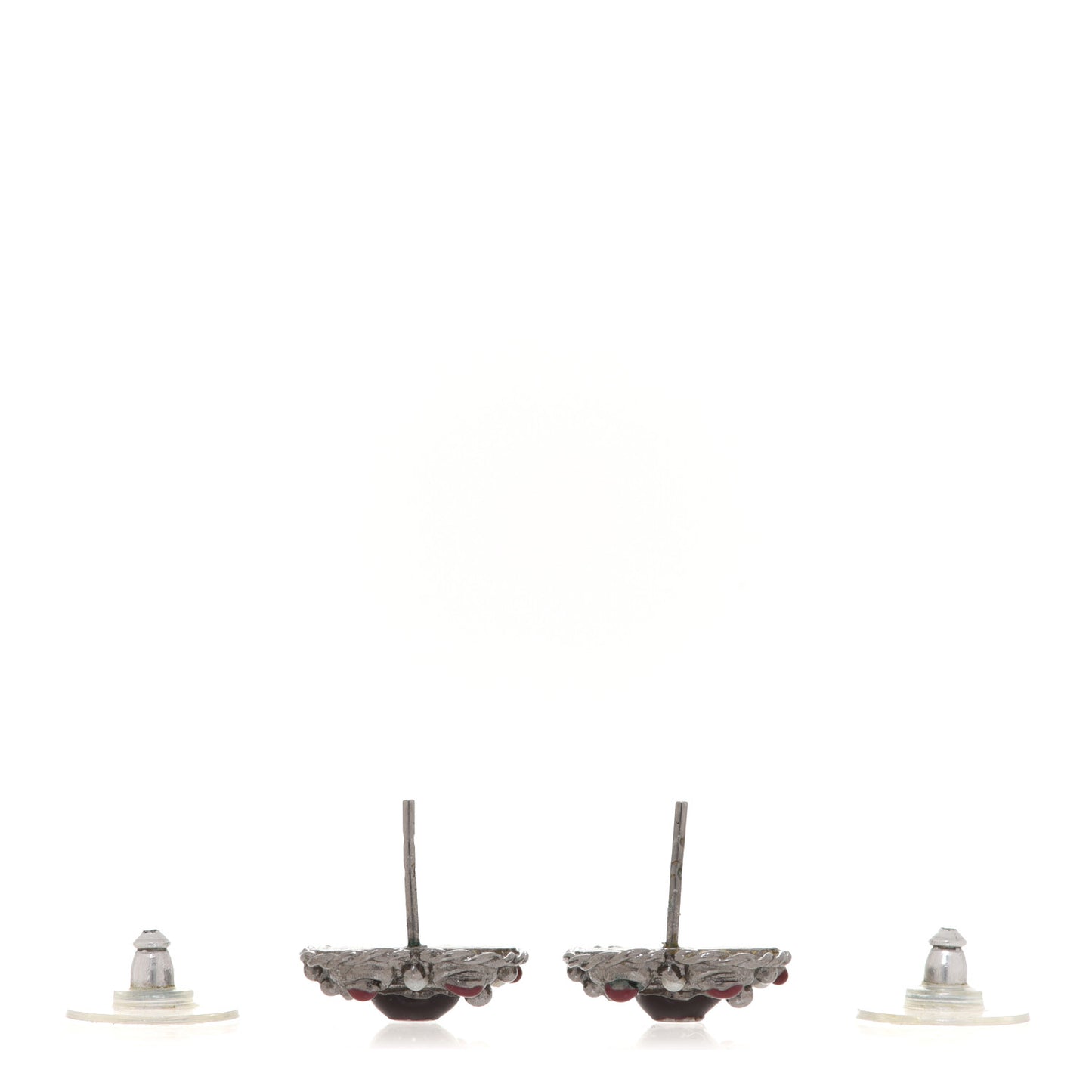 Pearl Enamel Heart CC Earrings Black Silver