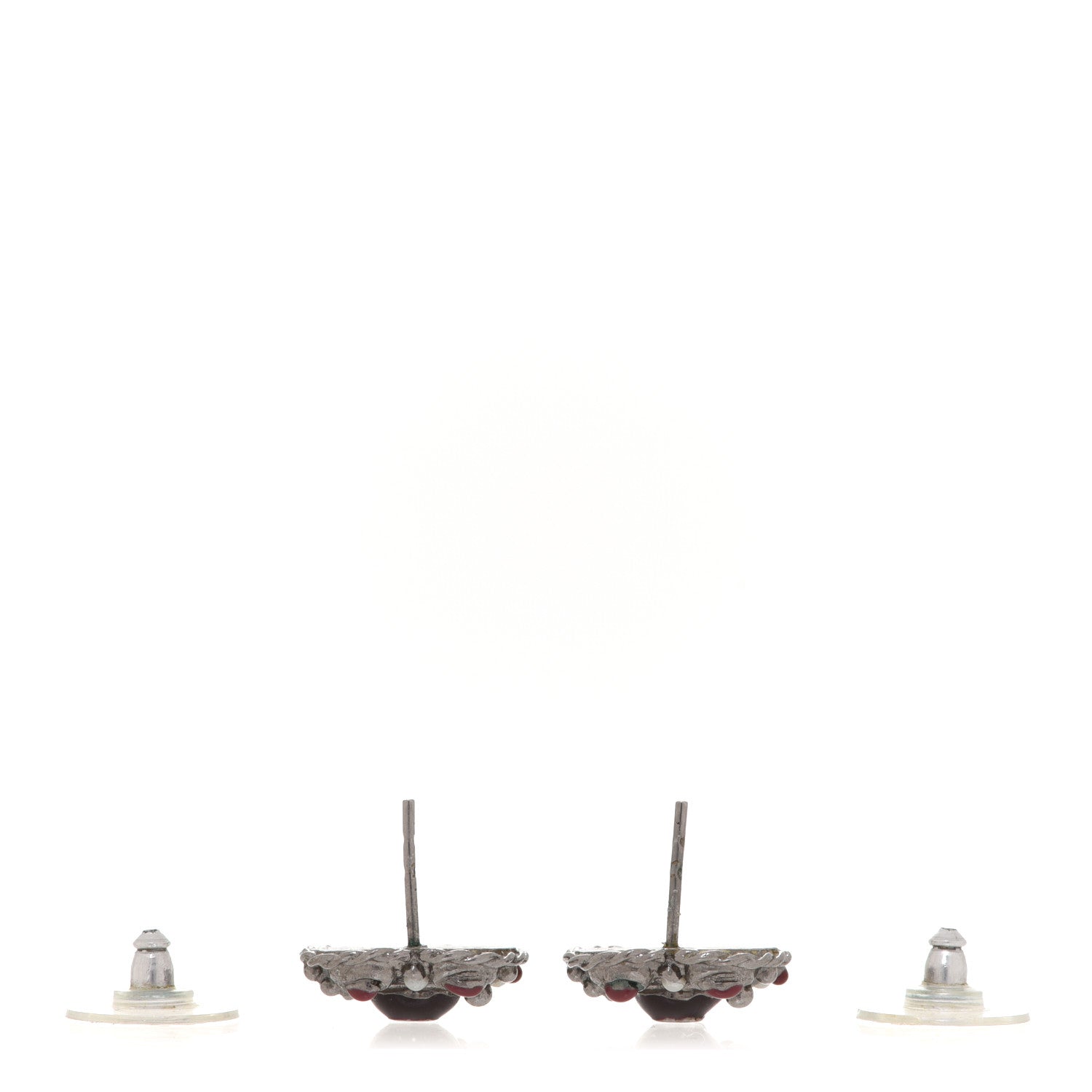 Chanel Pearl Enamel Heart CC Earrings Black Silver 3 of 5