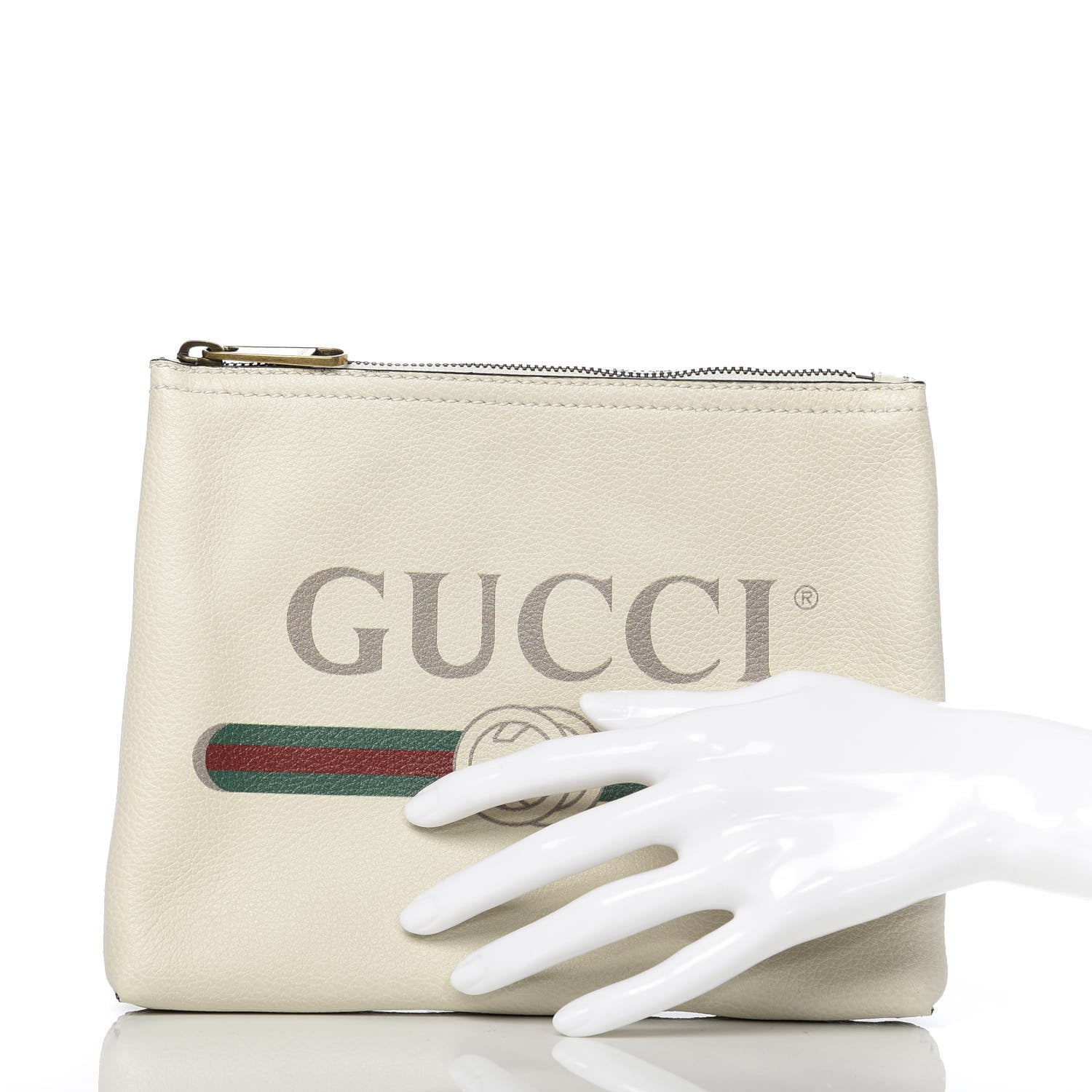 Gucci Pebbled Calfskin Medium Logo Portfolio Clutch White 2 of 7